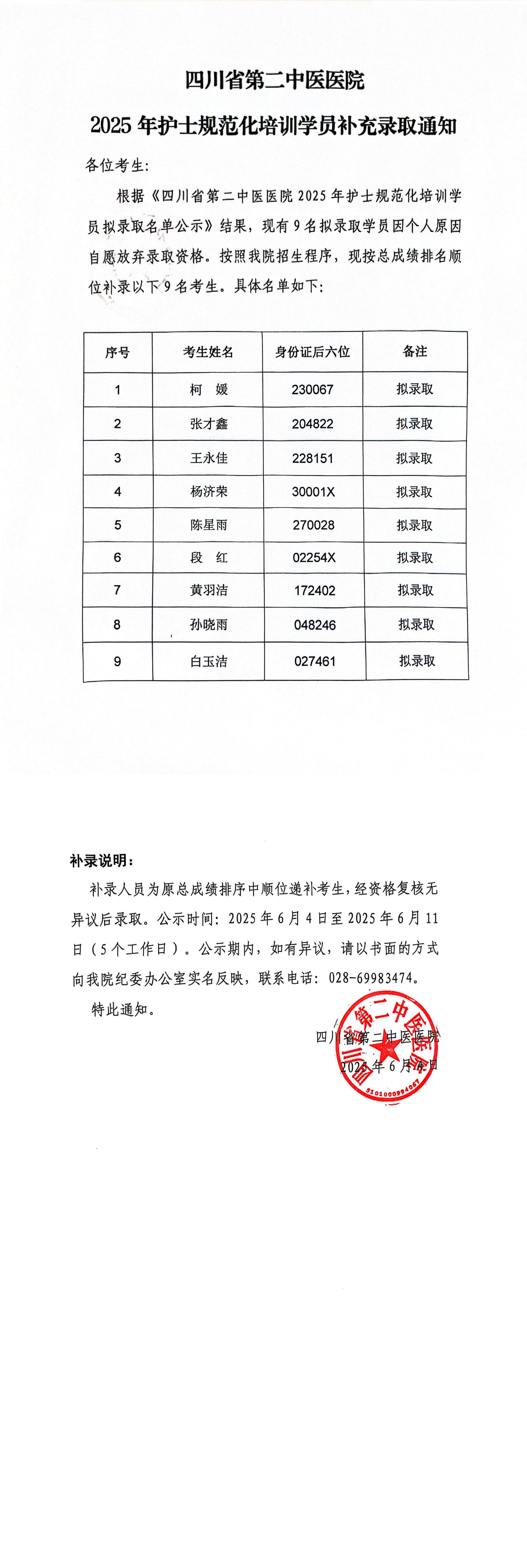 四川省第二中医医院2025年护士规范化培训学员补充录取通知(1)_00.jpg 四川省第二中医医院2025年护士规范化培训学员补充录取通知(1)_00.jpg