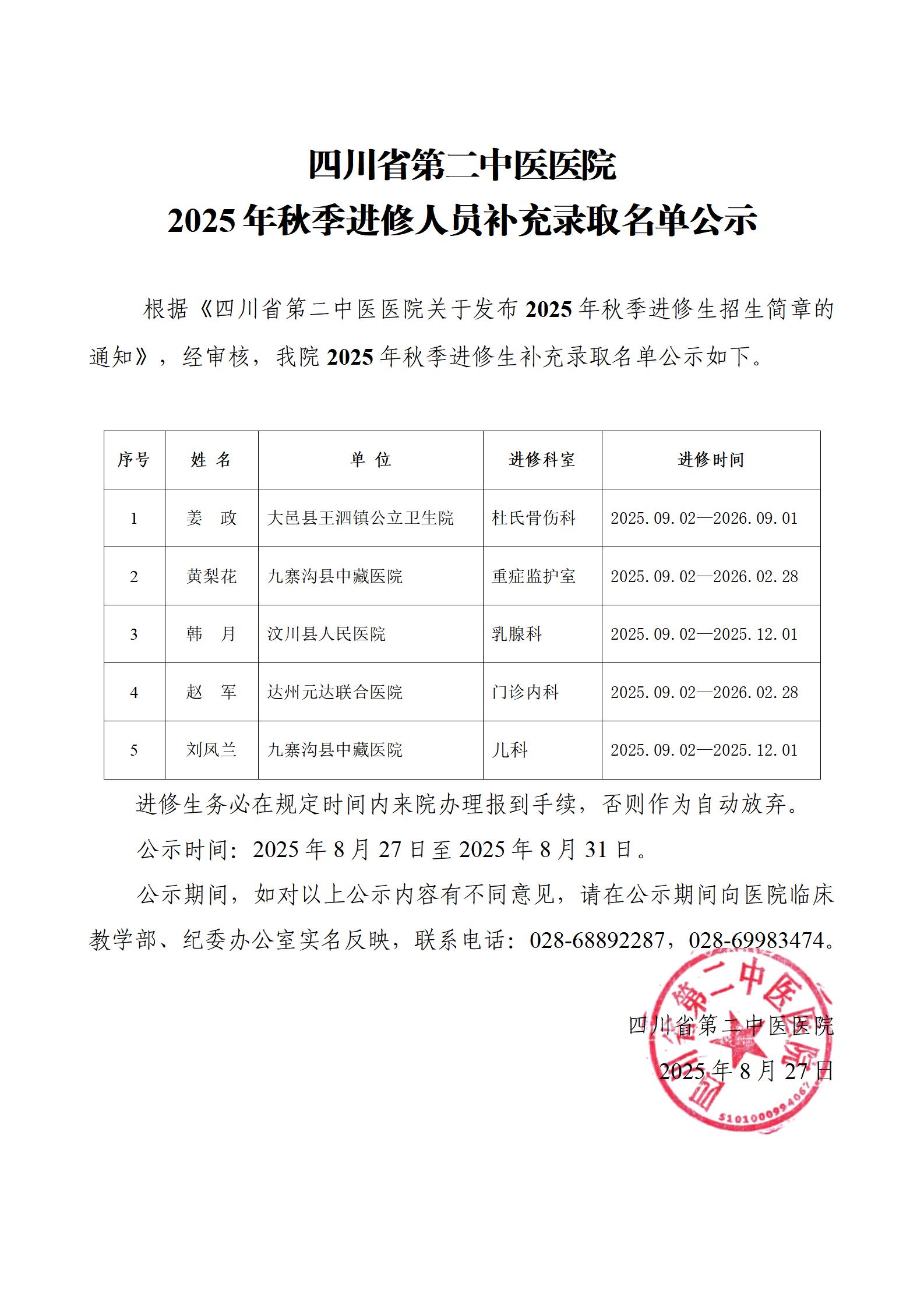 四川省第二中医医院2025年秋季进修人员补充录取名单公示_01.jpg 四川省第二中医医院2025年秋季进修人员补充录取名单公示_01.jpg